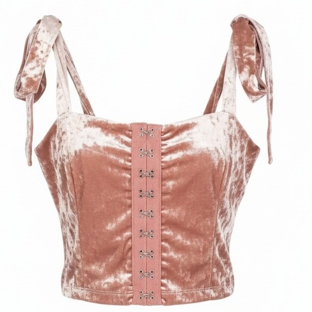 Corset Front Velvet Crop Top Rose Pink E-Girl Whimsigoth Y2K Fairy Grunge Size M